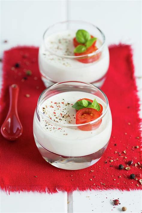 Goat S Cheese Panna Cotta With Tomato And Basil Photograph By Sonia