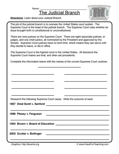 Judicial Branch Worksheet By Teach Simple