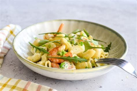 Pasta Met Zure Room Scampi Asperge En Erwtjes