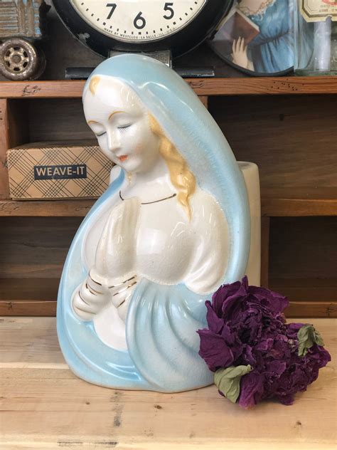 Virgin Mary Head Vase Praying Hands Planter Religious Figurine