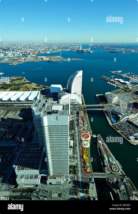 Yokohama Minato Mirai 21 Waterfront And Harbour Aerial View Stock Photo