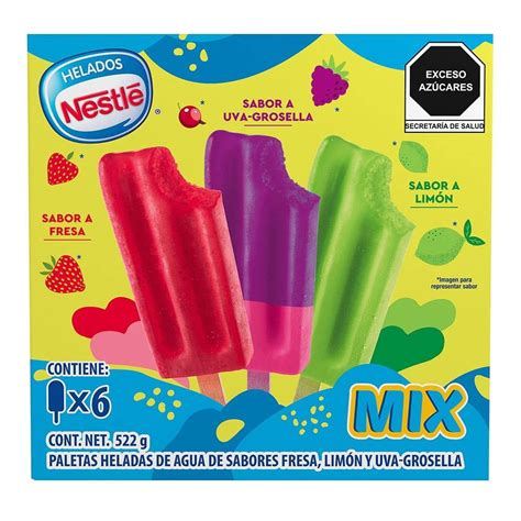 Paletas Nestlé sabores refrescantes limón fresa y uva grosella 6 pzas