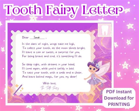 Tooth Fairy Letter Printable Tooth Fairy Letter Tooth Fairy - Etsy