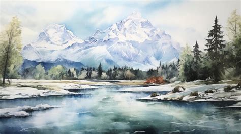 Premium AI Image | Watercolor Landscape with Mountains