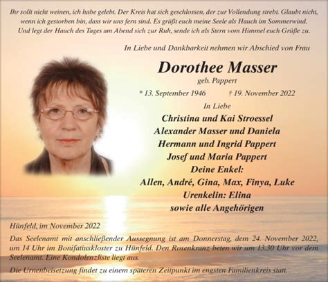 Traueranzeigen Von Dorothee Masser Trauer36 De