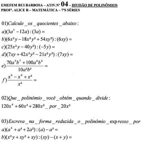 Divis O De Polinomios Exercicios