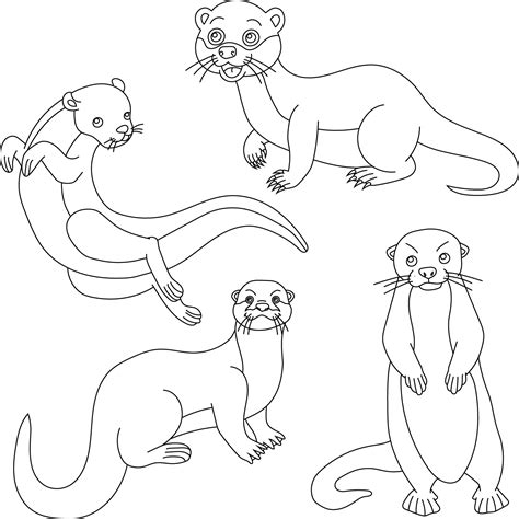 Outline Otter Clipart Set. Aquatic Animal Sea Otter from Sea Life ...