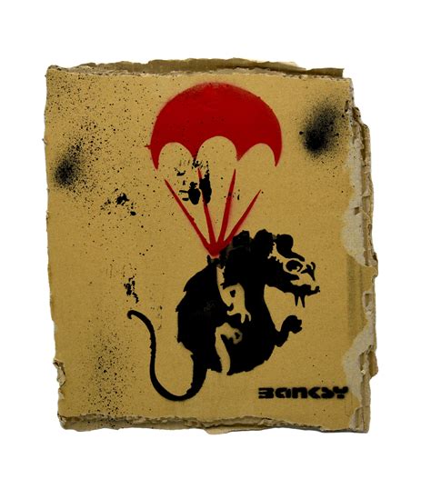 Sold Price: Banksy PARACHUTE RAT sprayed stencil graffiti su cartone ...