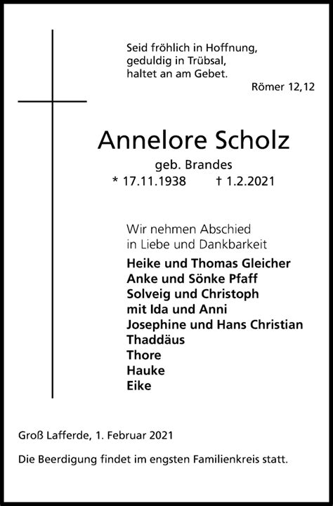 Traueranzeigen Von Annelore Scholz Trauer Anzeigen De