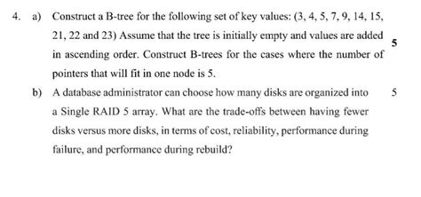 Solved A Construct A B Tree For The Following Set Of Chegg