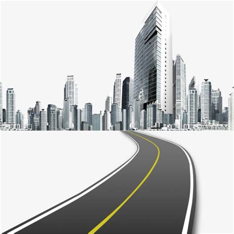 City Streets PNG and PSD - Urban Road with Tall Buildings