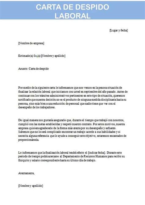 Carta De Despido Laboral Ejemplo Y Modelos