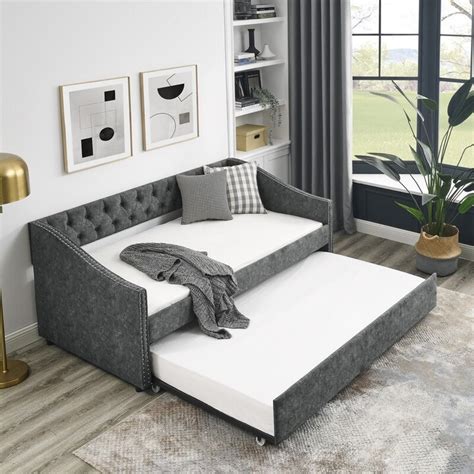 Igeman Twin Size Daybed With Twin Size Trundle Upholstered Tufted Sofa