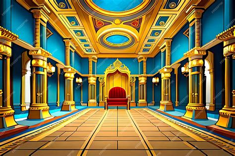 Design a grand and opulent cartoon indoor King's Palace background with ...