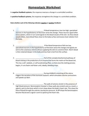 Free Printable Homeostasis Worksheets for Students