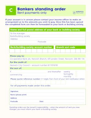 Fillable Online Norwich Gov Standing Order Form Norwich City Council