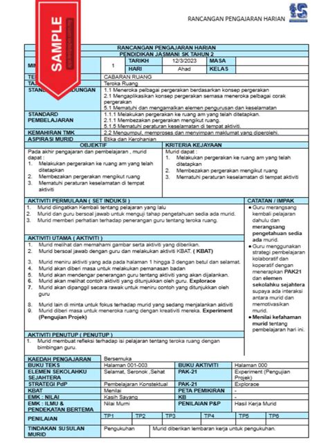 Rph Dan Rpt Pendidikan Jasmani Tahun Cikgu Info