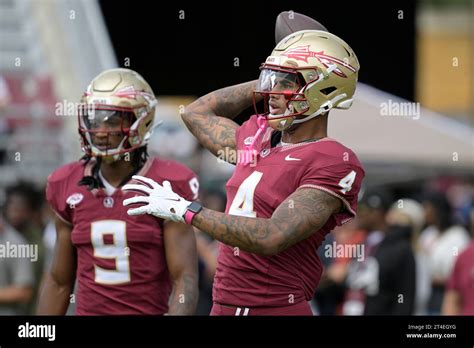 Florida State Wide Receiver Keon Coleman 4 Warms Up Before An NCAA