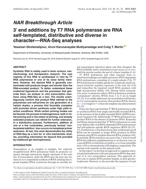 Pdf 3 End Additions By T7 Rna Polymerase Are Rna Self Templated Distributive And Diverse In