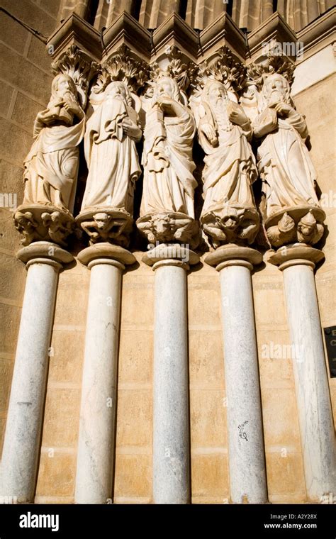 Apostles Statues In The Entrance Of The Evora Cathedral The Largest