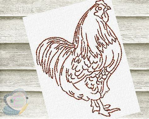 Rooster And Chicken Redwork Machine Embroidery Design Set Etsy