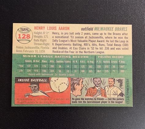 1954 Topps Hank Aaron Rookie Reprint Oversized RARE EBay