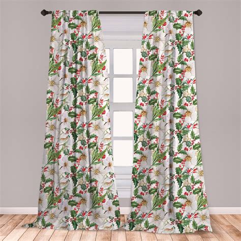 Watercolor Curtains 2 Panels Set Christmas Themed Floral Poinsettia