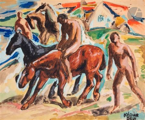 Béla Kádár Naked men with horses MutualArt