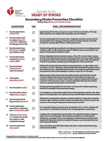 Secondary Stroke Prevention Checklist American Stroke Association