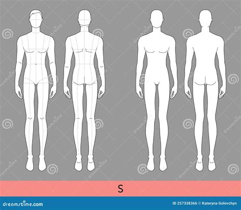 Set Of S Size Men Fashion Template Head Size Croquis With And Without