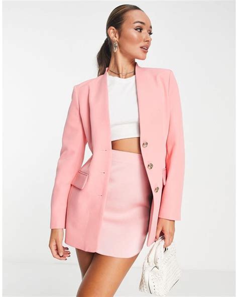 River Island Synthetic Co Ord Slim Three Button Blazer In Pink Lyst