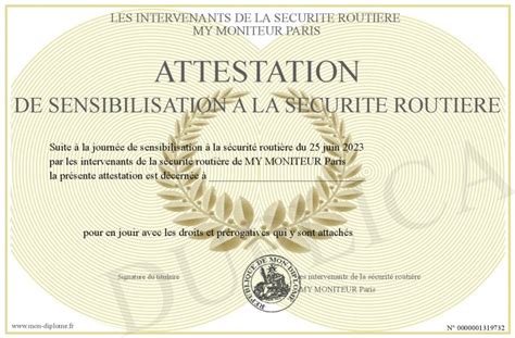 Attestation De Sensibilisation A La Securite Routiere