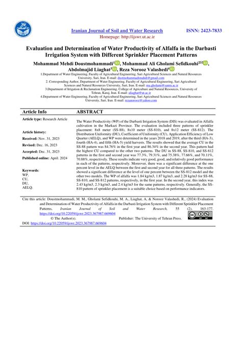 PDF Evaluation And Determination Of Water Productivity Of Alfalfa In