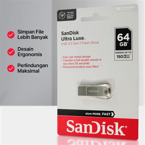 SanDisk Ultra Luxe Flashdisk USB 3 2 Gen 1 64GB SDCZ74 Silver