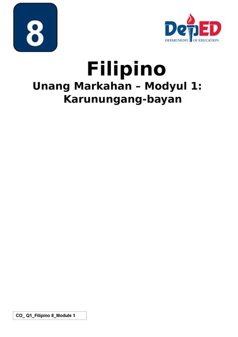 Filipino 8 Q1 Mod1 Karunungang Bayan Filipino Unang Markahan Modyul