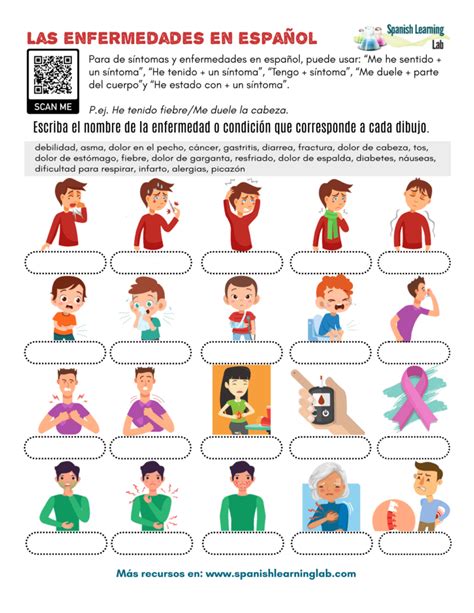 The Vocabulary For Illnesses In Spanish PDF Worksheet