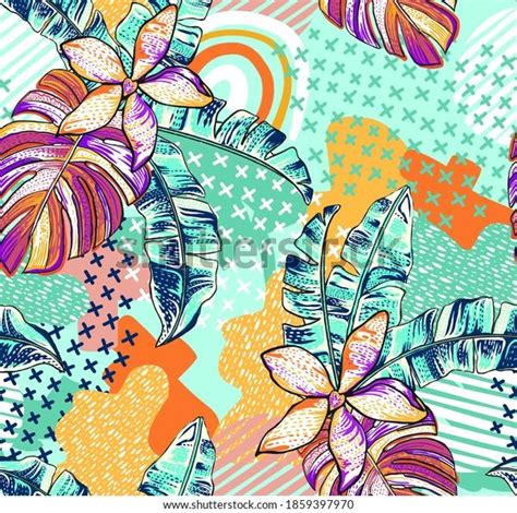 Tropical Pattern Summer Design Fun Multicolored Vetor Stock Livre De Direitos 1859397970