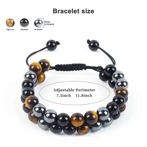 Triple Protection Bracelet Genuine Tigers Eye Black Obsidian And