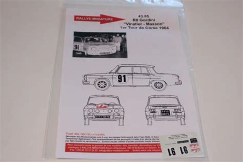 DECALS 1 43 RENAULT 8 Gordini Vinatier Tour De Corse 1964 Rallye Rally