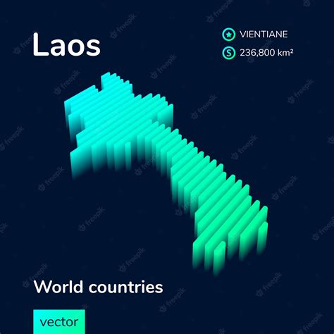 Mapa 3d De Laos Neón Estilizado Simple Vector Rayado Isométrico Digital