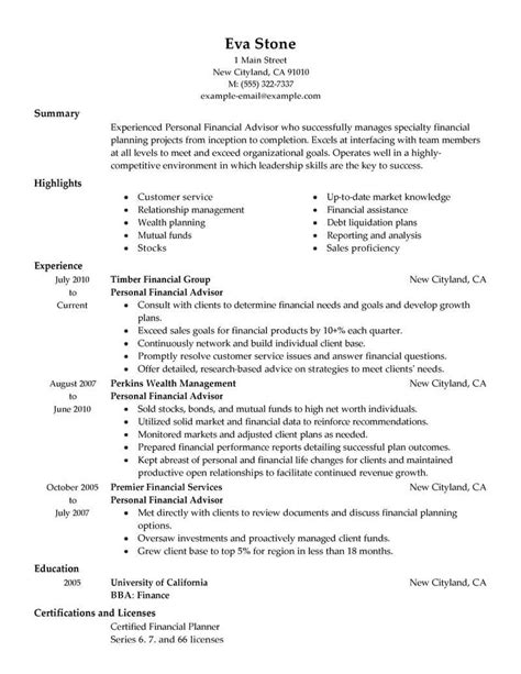 Professional Personal Financial Advisor Resume Examples