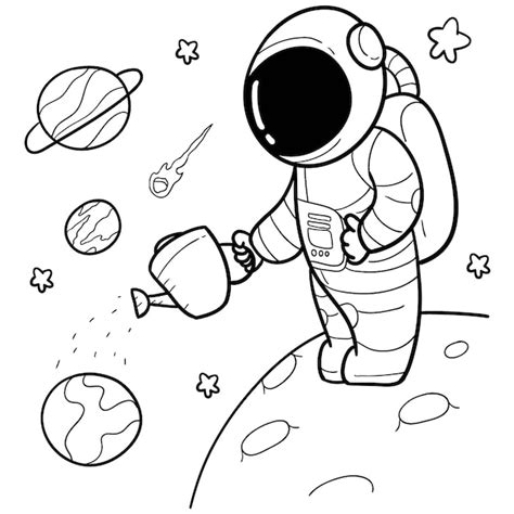 Dibujado A Mano Lindo Astronauta Vector Premium