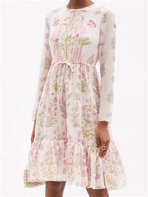 Bow Embellished Floral Print Silk Georgette Dress Giambattista Valli