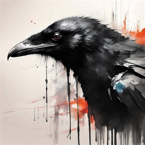 Black Crow Watercolor Painting, Crow Portrait Art, Crows Painting by ...