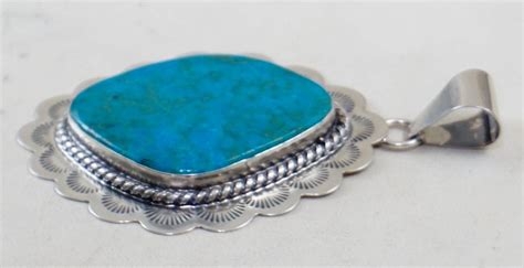 Item M Large Navajo Blue Gem Turquoise Sunrise Stamped Sterling