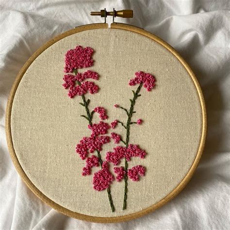 Pink Flower Embroidery Pattern PDF Pink Heather Embroidery DIY Design