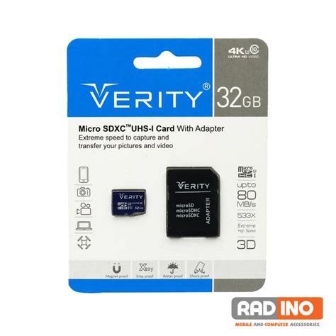 رم میکرو ۳۲ گیگ وریتی Verity Extreme U3 C10 80MB s خشاب