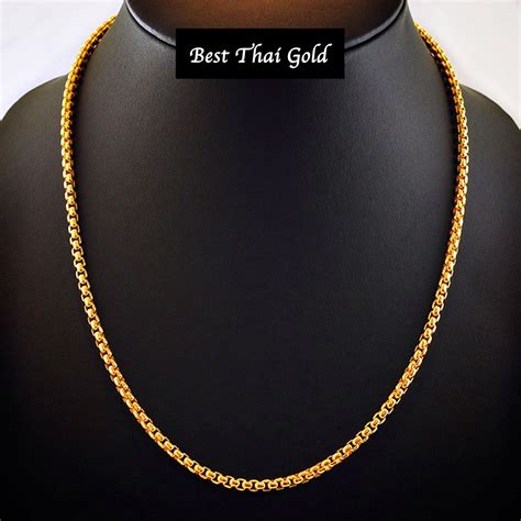 Box Chain Necklacethailand Baht Gold Wedding Jewelryman Gold Etsy