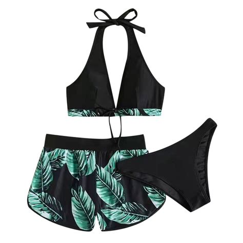 HBYJLZYG 3 Piece Bikini Sets For Women Shorts Print Strap Bikini Deep