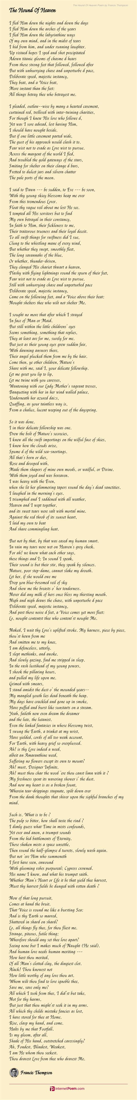 The Hound Of Heaven Poem by Francis Thompson